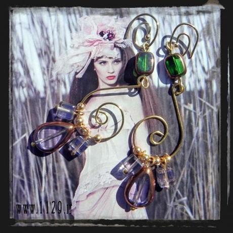 MCOROV-orecchini-verdi-viola-golden-purple-green-baroque-earrings-1129