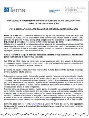 CSTernaOraLegale Flavio Cattaneo: Ora Legale meno 646 Milioni di kWh