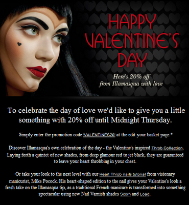 Illamasqua Happy Valentine's Day! Here's 20% off from us with love