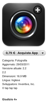 Nuovo aggiornamento per l'applicazione Camera+ arrivando alla versione 2.2