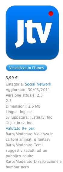 Nuovo aggiornamento per l'applicazione Justin.TV versione 2.3