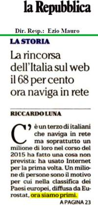 Voi non lo sapete, ma l'Italia è diventata il n° UNO in Europa per l'uso di Internet (parola di Renzubblica)