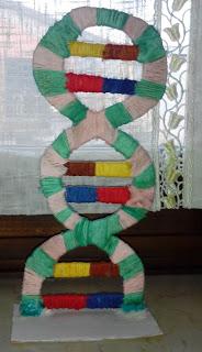 La cellula tridimensionale e il DNA creato con cartone e filo
