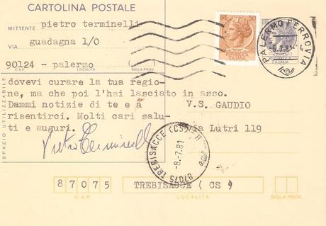 Pietro Terminelli ⁞ Cartolina postale a V.S.Gaudio