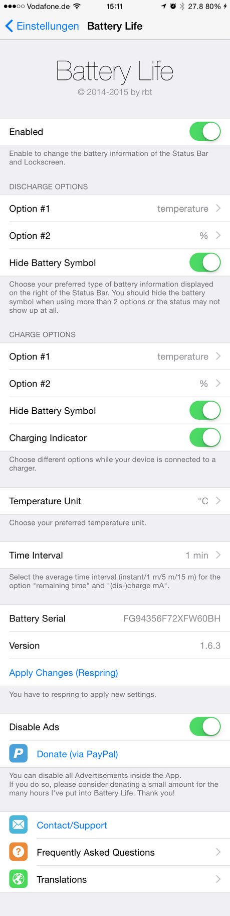 Tweak Cydia (iOS 9.X.X) – BatteryLife lo stato della nostra batteria si aggiorna correggendo alcuni bug [Aggiornato Vers. 1.6.9]