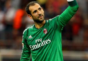 MILAN, ITALY - AUGUST 31: Diego Lopez of AC Milan celebrates a victory at the end of the Serie A match between AC Milan and SS Lazio at Stadio Giuseppe Meazza on August 31, 2014 in Milan, Italy. (Photo by Marco Luzzani/Getty Images)