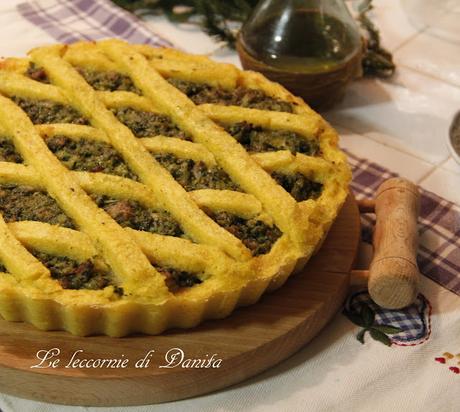 Crostata di polenta con broccoletti e salsiccia