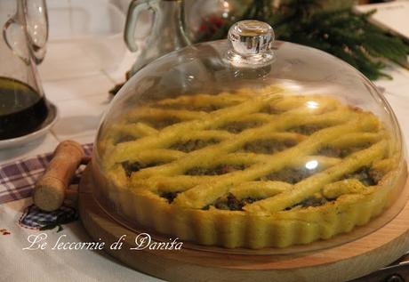 Crostata di polenta con broccoletti e salsiccia