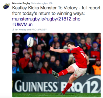 Pro12 round-up: Keatley guida Munster alla vittoria. Ospreys, quinto successo consecutivo