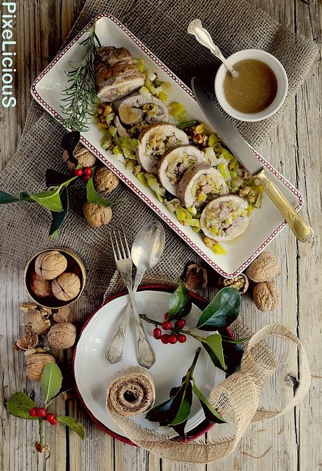 Arrosto di Maiale Ripieno di Porri, Salsiccia e Noci