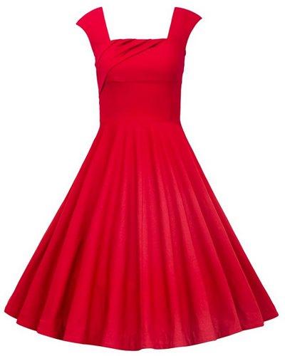 Retro Style Sleeveless Square Neck Solid Color Ball Gown Dress For Women