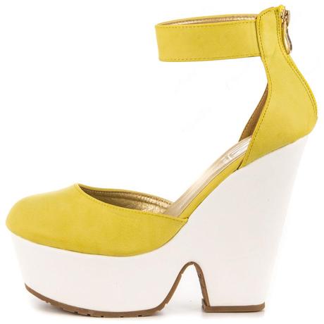 Shoespie Apricot Round Toe Ankle Wrap Wedge Heel Pumps