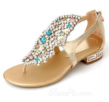 Fantastic Rhinestone Genuine Leather Thong Flat Sandals