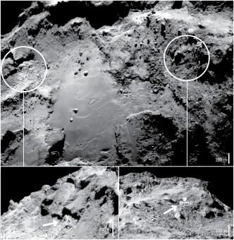 Iimmagine delle due regioni del nucleo della cometa 67P analizzate dagli scienziati. Crediti: ESA/Rosetta/NavCam