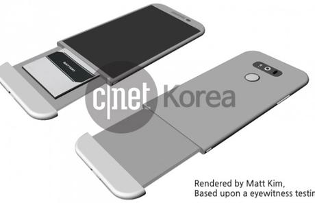 Presunto render dell’LG G5 mostra un corpo interamente in metallo e meccanismo stravagante per garantire la batteria rimovibile