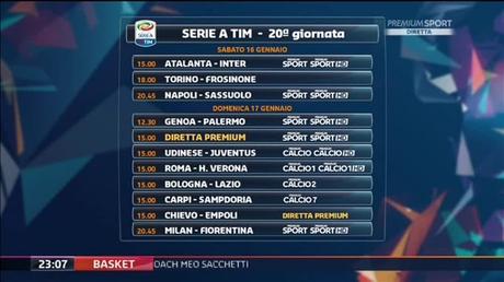 Premium Mediaset, Serie A 20a giornata - Programma e Telecronisti