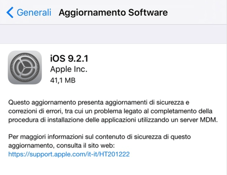 Apple rilascia iOS 9.2.1 per iPhone, iPad e iPod Touch [Link Diretti al Download]
