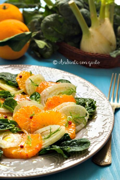 Insalata di arance finocchiella e spinaci novelli ai due pepi per la Giornata Nazionale dell'insalata di Arance e Finocchi