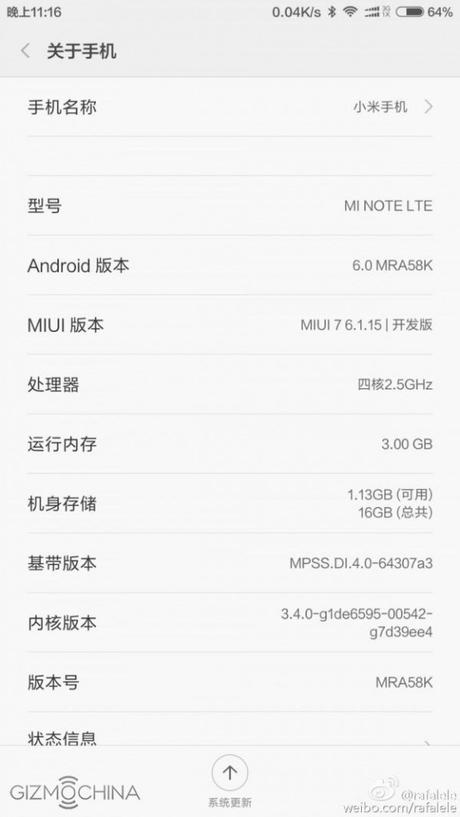 Xiaomi Mi Note android M marshmallow