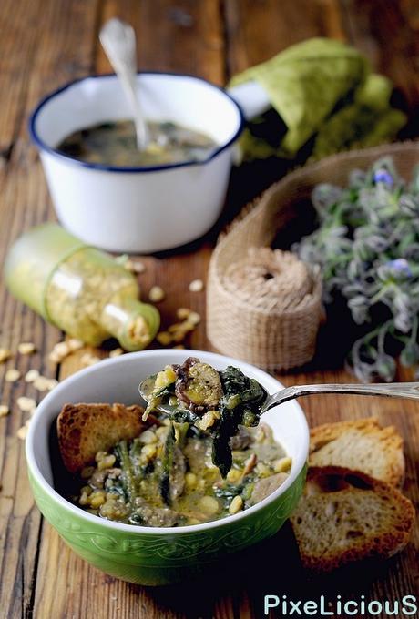 Zuppa di Cicerchie, Porcini e Borragine