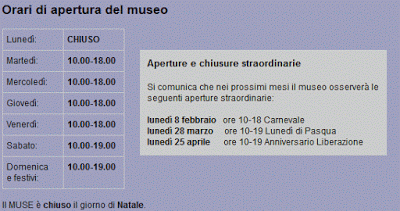 Calendario e Orari Museo delle Scienze di Trento