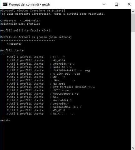 Windows 10 trovare tutte le password rete Wi-Fi