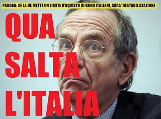 Toh...anche Padoan ha fatto outing: “se la Ue mette un limite d’acquisto sui bond italiani, sarà destabilizzazione” (=salta l'Italia)