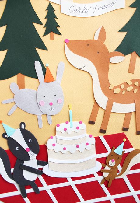 Birthday in the woods {paper cut illustration}