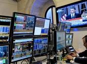 monitor displays live broadcast President Barack Obama speaking about financial regulatory reform trader works floor York Stock Exchange York, U.S., Thursday, April 2010. called industr...