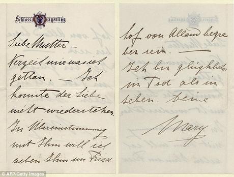 'Dear Mother, please forgive me, I could not resist love': Marie Vetsera's farewell and love letters hidden in Austrian bank vault for 90 years.