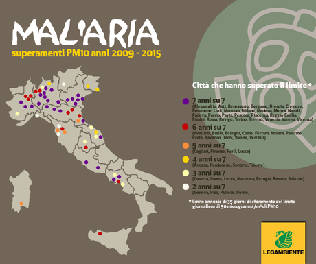 Legambiente: Superamenti PM10 anni 2009-2015