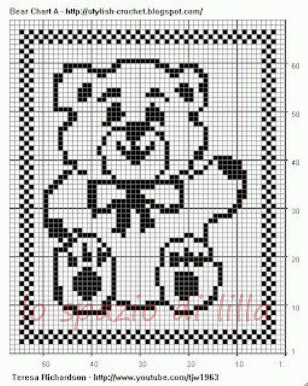 Schemi di orsetti a filet per le copertine da neonato / Teddy bear crochet filet charts for baby blankets