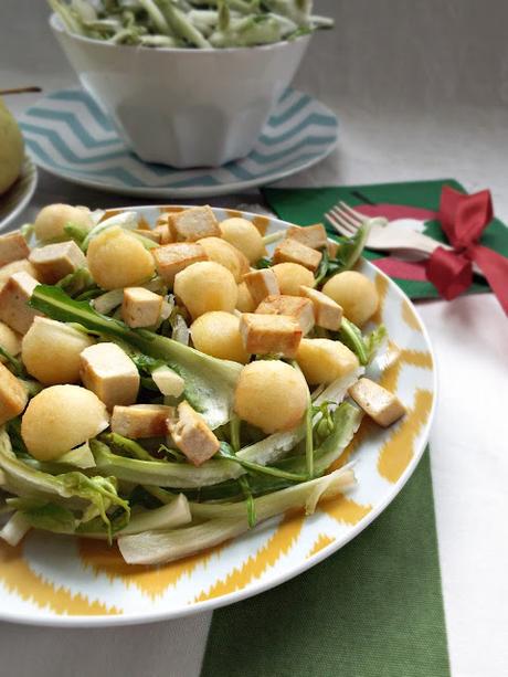 Insalata di puntarelle con mela e tofu alla piastra