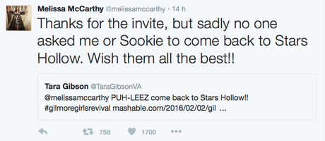 News | Melissa McCarthy su twitter “Nessuno ha chiesto a me o a Sookie di tornare”