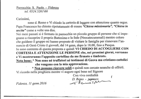 Scorciatoia per la salvezza o psicosetta? I neocatecumenali a Fidenza.