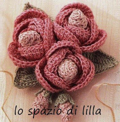 Bouquet di roselline con boccioli all'uncinetto, con schema / Crochet rosettes, free charts