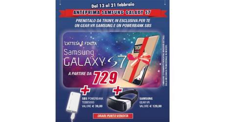 Volantino promozionale di Trony con Samsung Galaxy S7.