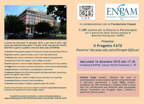 Mercoledì 17 febbraio 2016 “Il Progetto Fate” presso la sede ENPAM a Piazza Vittorio