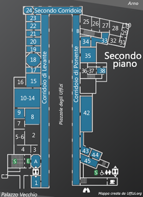 Mappa Secondo Piano Galleria degli Uffizi