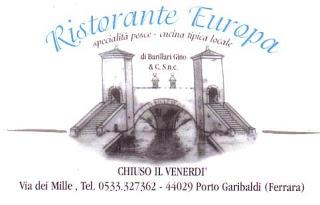 Ristorante Europa - Via dei Mille 8 - Porto Garibaldi (FE) - Tel. 0533327362