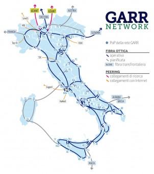 L'attuale dorsale in fibra ottica della rete dell'istruzione e della ricerca italiana. Crediti: GARR