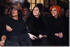 NEW YORK, NY - FEBRUARY 16:  Photographers Vinoodh Matadin and Inez van Lamsweerde and Lady Gaga attend the Brandon Maxwell A/W 2016 fashion show during New York Fashion Week at The Monkey Bar on February 16, 2016 in New York City.  (Photo by Dimitrios Kambouris/Getty Images for Brandon Maxwell)