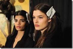 NEW YORK, NY - FEBRUARY 16:  Models pose backstage at the Brandon Maxwell A/W 2016 fashion show during New York Fashion Week at The Monkey Bar on February 16, 2016 in New York City.  (Photo by Craig Barritt/Getty Images for Brandon Maxwell)