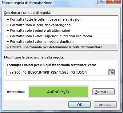 Formattazione condizionale excel su intera riga