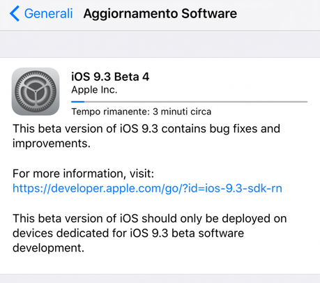 Apple rilascia agli sviluppatori iOS 9.3 beta 4 per iPhone, iPad e iPod Touch [Aggiornato x1 tutte le novità introdotte]