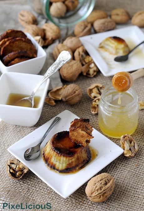 Tortini di Roquefort e Pere al Miele di Cardo con Cialdine di Noci e Pera