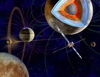 La missione JUICE studierà Giove e tre delle sue lune, tra cui Europa. Crediti: ESA