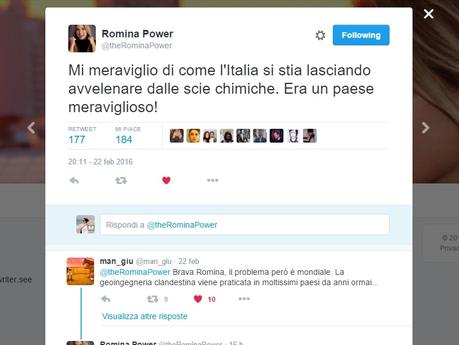 Romina Power: le scie chimiche avvelenano l’Italia