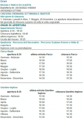 Calendario Reggia di Caserta