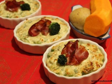 Gratin di patate, zucca e gambi di broccolo